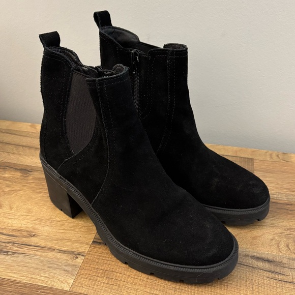 Lucky Brand Sodeti Suede Chelsea Chunky Heel Black Women’s - Picture 1 of 10
